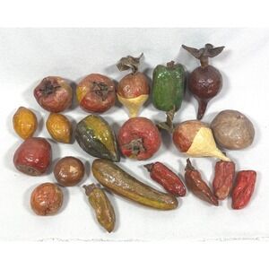 Vintage Life Size Paper Mache Fruits & Vegetables Kitchen Decor Folk Art 20 Pcs